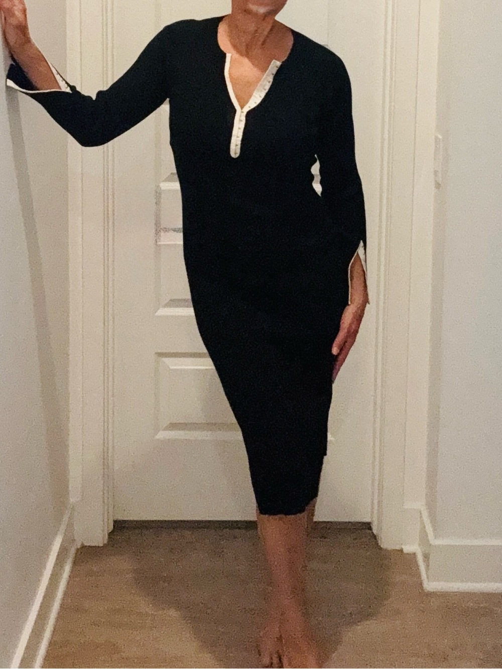Rag and Bone Black Long-Sleeve Midi Dress with Contrast Trim